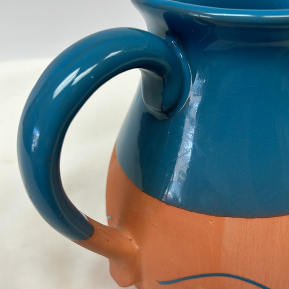 Vintage blue glazed terra cotta pitcher made in Portugal for Himark - Picture 8 of 10